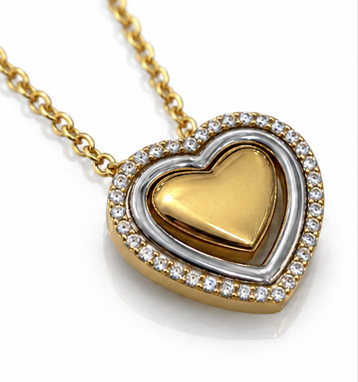 9ct Two-Tone Gold Cubic Zirconia Triple Heart Necklace 16–17 Inch
