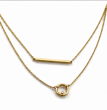 9ct Yellow Gold Bar and Circle Layered Necklace 17.5 Inch