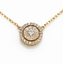 9ct Yellow Gold Cubic Zirconia Halo Pendant Necklace 16 Inch