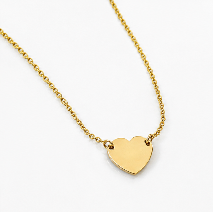 9ct Yellow Gold Plain Heart Necklace 16 Inch