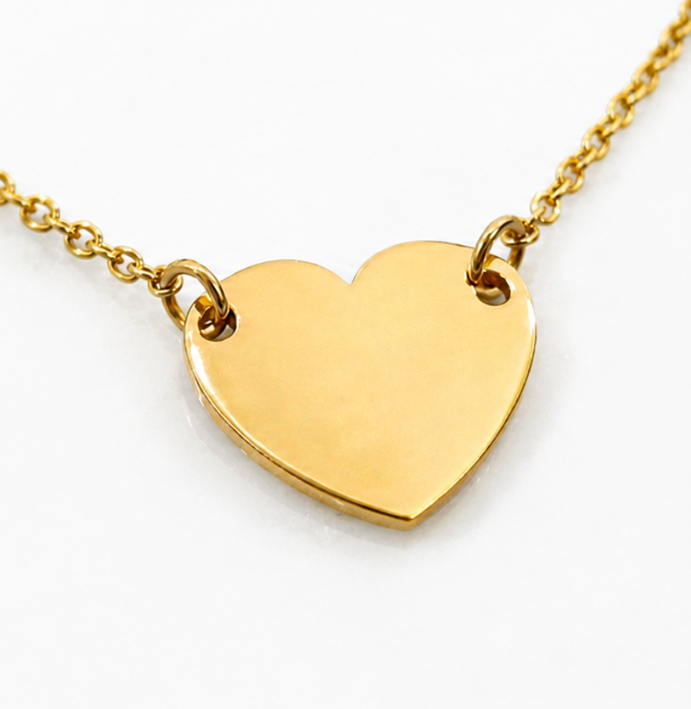 9ct Yellow Gold Plain Heart Necklace 16 Inch