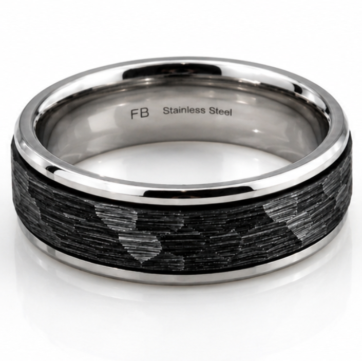 Fred Bennett Stainless Steel Black Faceted Spinner Ring