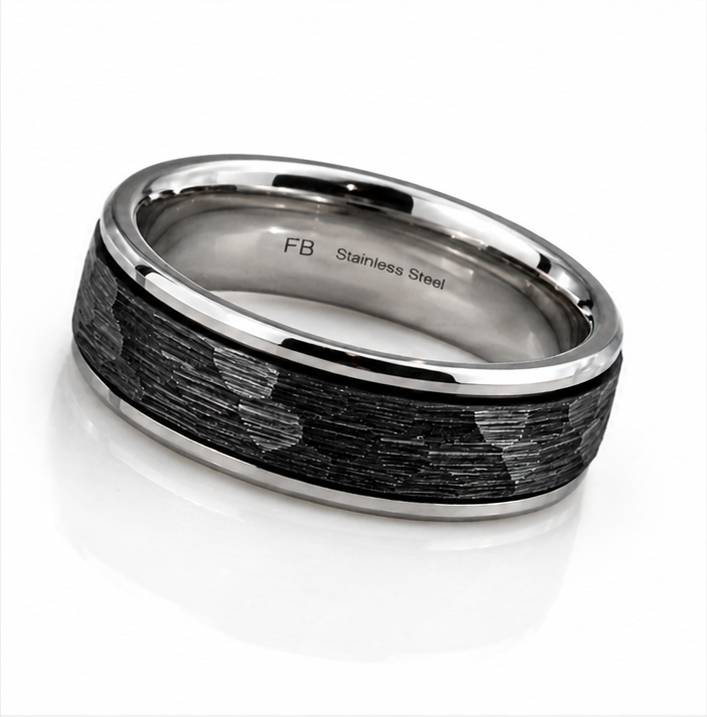 Fred Bennett Stainless Steel Black Faceted Spinner Ring
