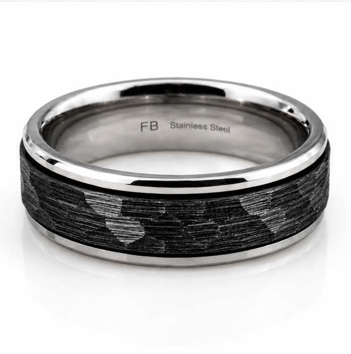Fred Bennett Stainless Steel Black Faceted Spinner Ring