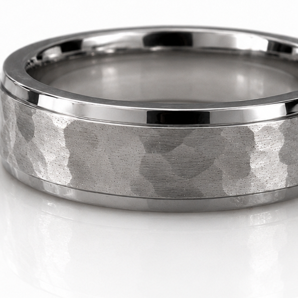 Fred Bennett Stainless Steel Hammered Finish Band Ring