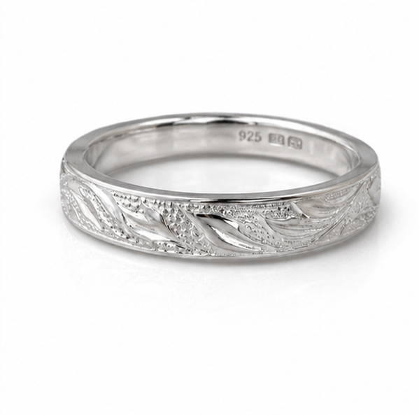 Sterling Silver Engraved Floral Band Ring
