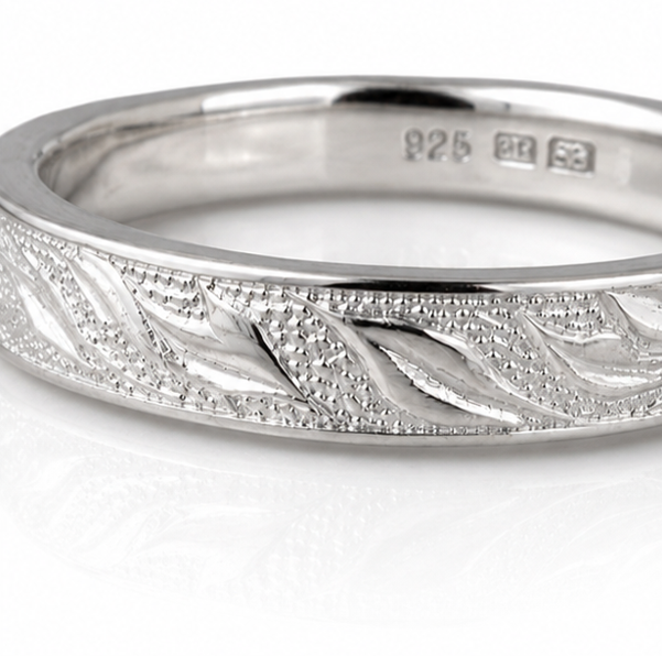 Sterling Silver Engraved Floral Band Ring