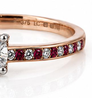 9ct Rose & White Gold 0.49ct Diamond & Ruby Hidden Halo Engagement Ring