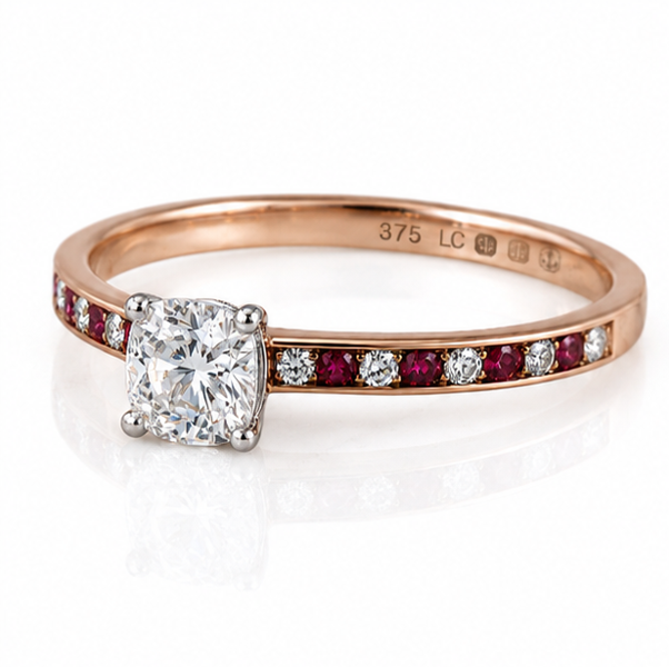 9ct Rose & White Gold 0.49ct Diamond & Ruby Hidden Halo Engagement Ring