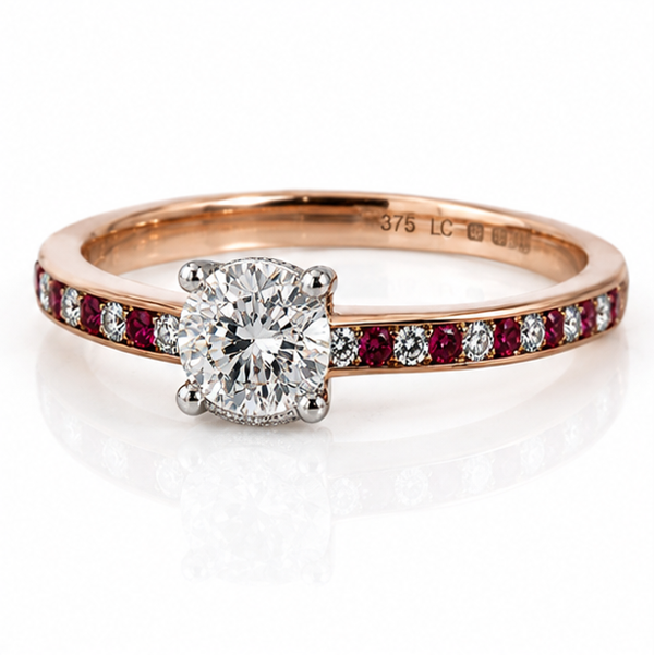9ct Rose & White Gold 0.49ct Diamond & Ruby Hidden Halo Engagement Ring