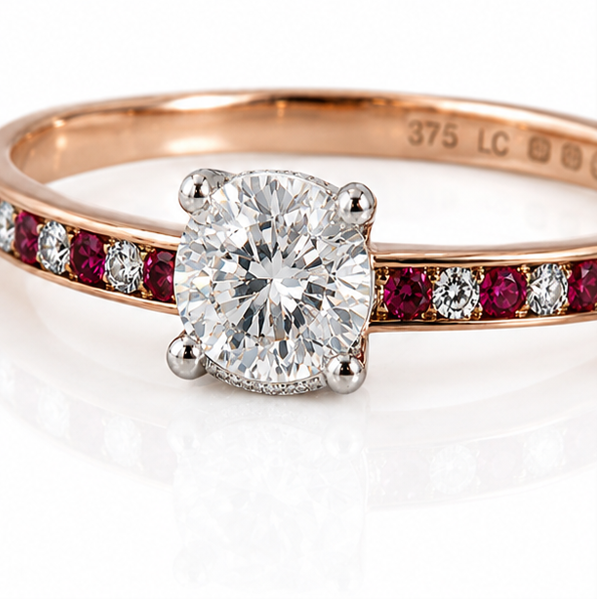 9ct Rose & White Gold 0.49ct Diamond & Ruby Hidden Halo Engagement Ring