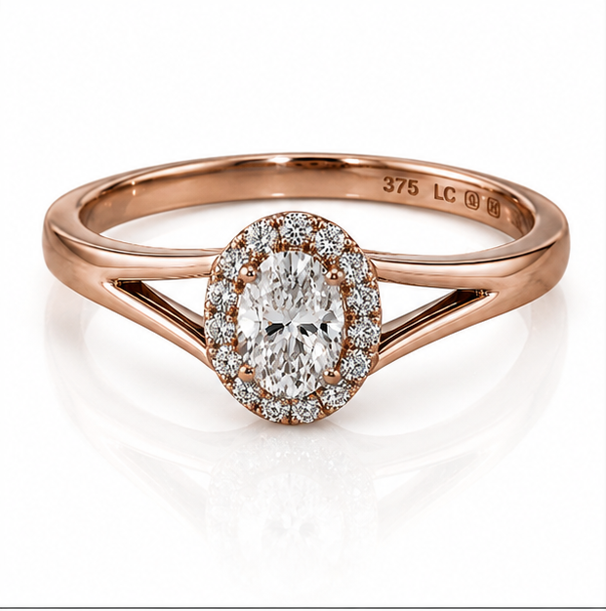 9ct Rose Gold 0.47ct Oval Halo Diamond Engagement Ring