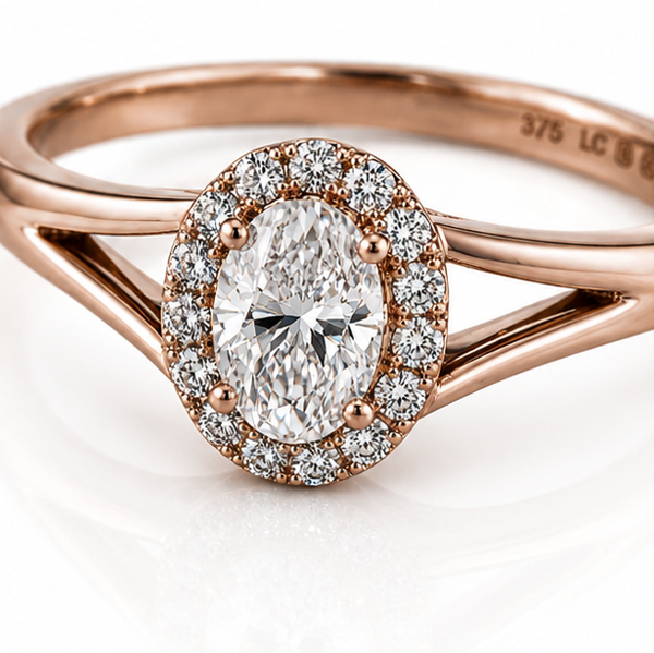 9ct Rose Gold 0.47ct Oval Halo Diamond Engagement Ring
