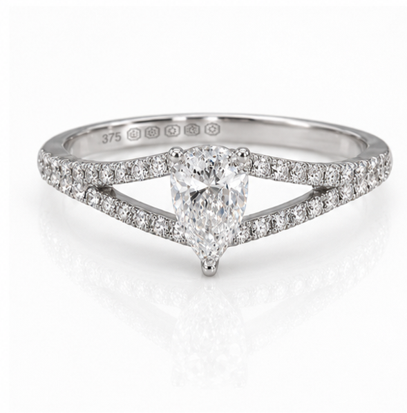 9ct White Gold 0.45ct Pear-Cut Split-Shoulder Diamond Engagement Ring