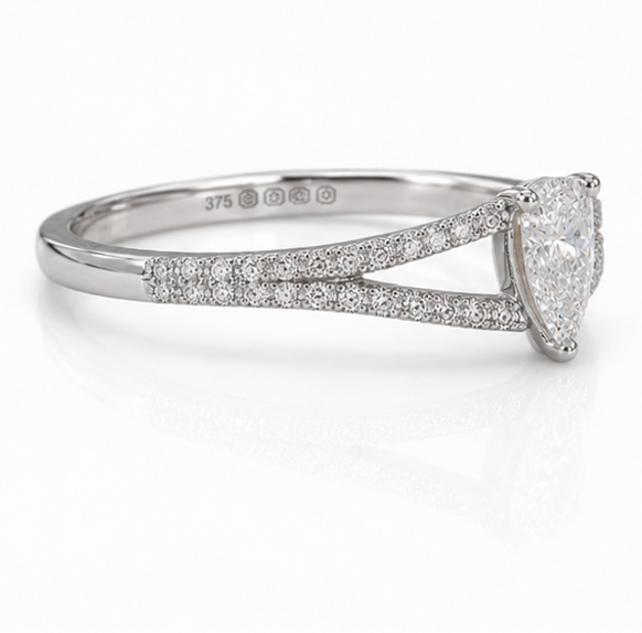9ct White Gold 0.45ct Pear-Cut Split-Shoulder Diamond Engagement Ring