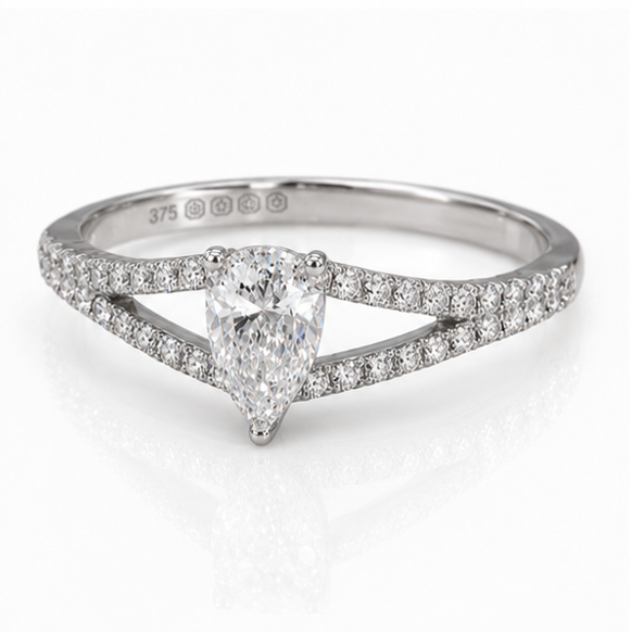 9ct White Gold 0.45ct Pear-Cut Split-Shoulder Diamond Engagement Ring
