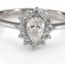 9ct White Gold 0.35ct Pear-Cut Flower Halo Diamond Engagement Ring