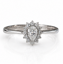 9ct White Gold 0.35ct Pear-Cut Flower Halo Diamond Engagement Ring