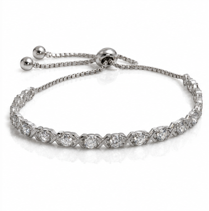 Sterling Silver Moissanite Cross-Link Slider Bracelet