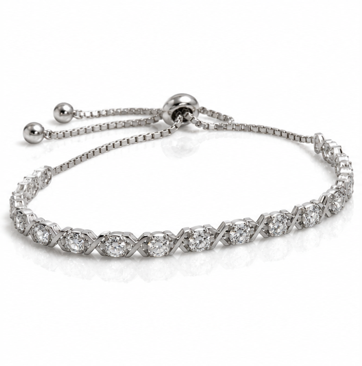 Sterling Silver Moissanite Cross-Link Slider Bracelet