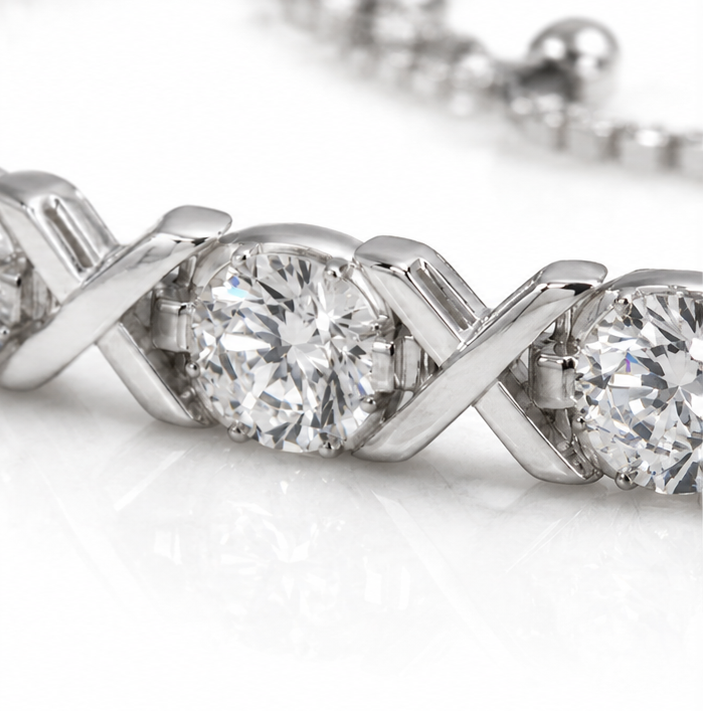 Sterling Silver Moissanite Cross-Link Slider Bracelet