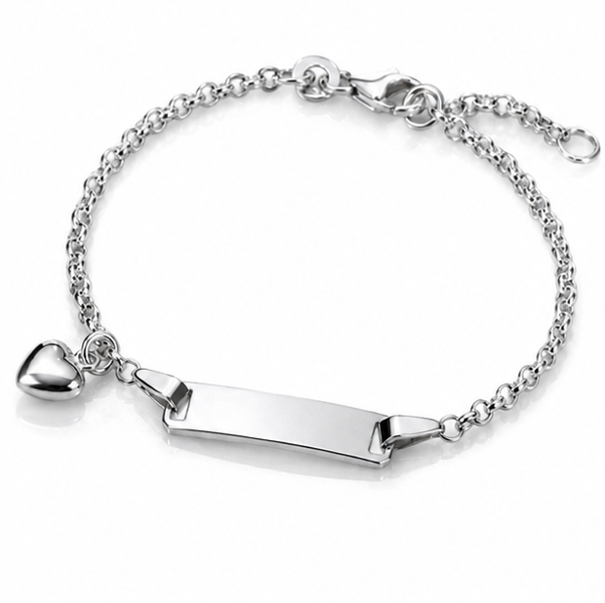 Sterling Silver Heart Charm ID Bracelet 17cm