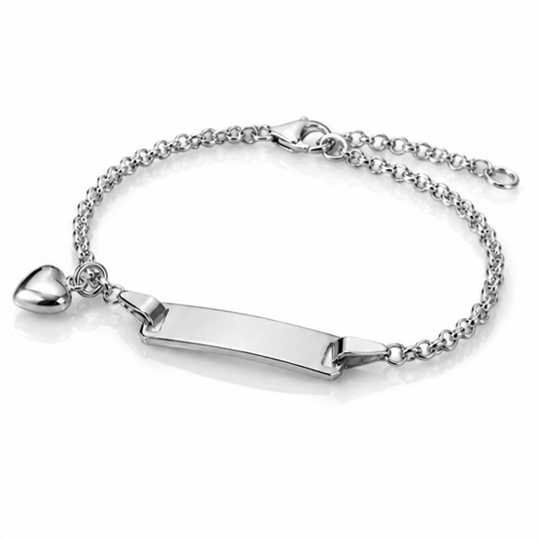 Sterling Silver Heart Charm ID Bracelet 17cm
