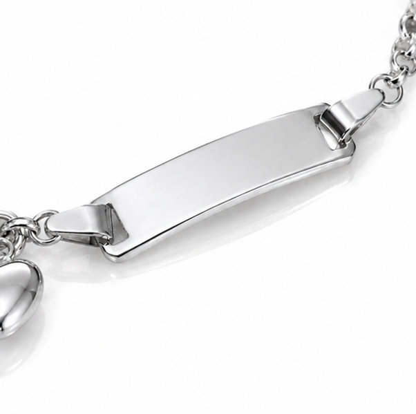 Sterling Silver Heart Charm ID Bracelet 17cm