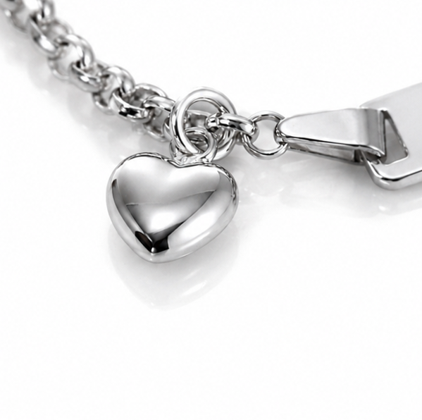 Sterling Silver Heart Charm ID Bracelet 17cm