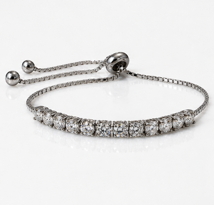 Sterling Silver Moissanite Half Tennis Slider Bracelet