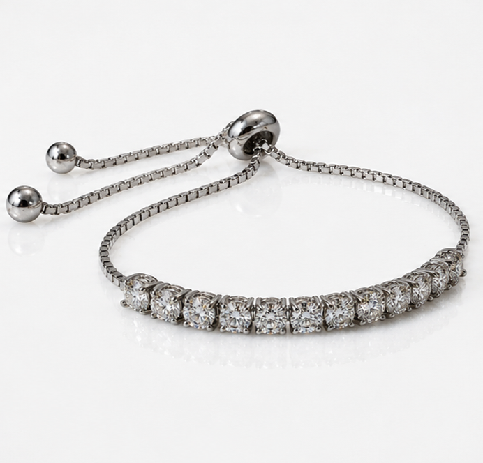 Sterling Silver Moissanite Half Tennis Slider Bracelet