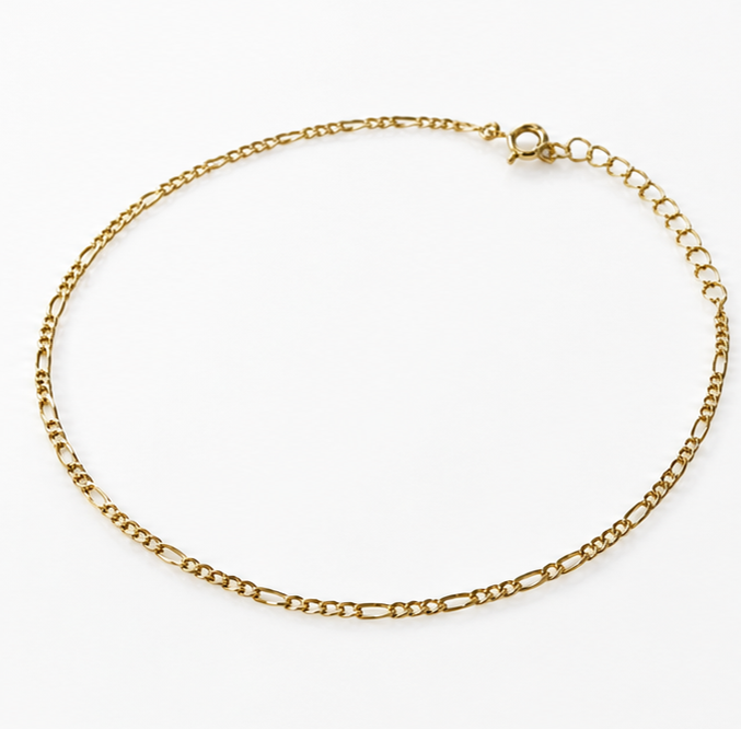 14ct Gold-Plated Sterling Silver Figaro Anklet 25cm