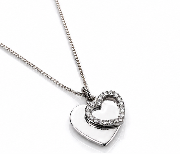Sterling Silver Cubic Zirconia Double Heart Pendant with 41–46cm Chain