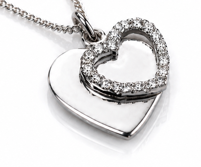 Sterling Silver Cubic Zirconia Double Heart Pendant with 41–46cm Chain