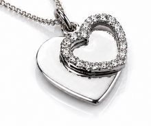 Sterling Silver Cubic Zirconia Double Heart Pendant with 41–46cm Chain