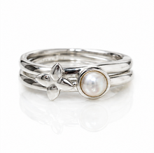 Laura Ashley Hartley Check Silver Mabe Pearl Stacking Rings