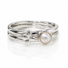Laura Ashley Hartley Check Silver Mabe Pearl Stacking Rings