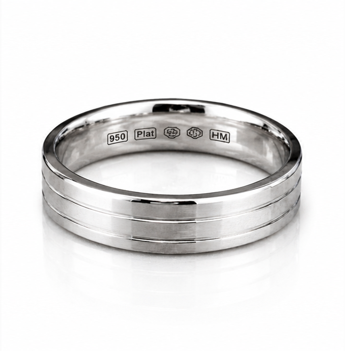 950 Platinum Double Groove Men’s Ring - 4mm