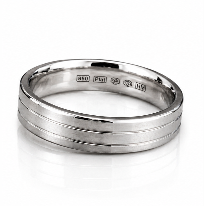 950 Platinum Double Groove Men’s Ring - 4mm