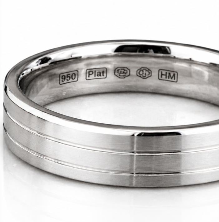950 Platinum Double Groove Men’s Ring - 4mm