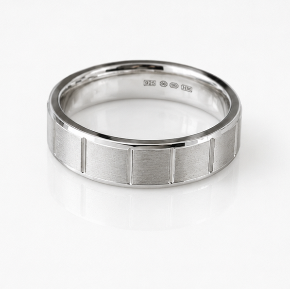 Sterling Silver Brushed Panel Men’s Ring - 5mm