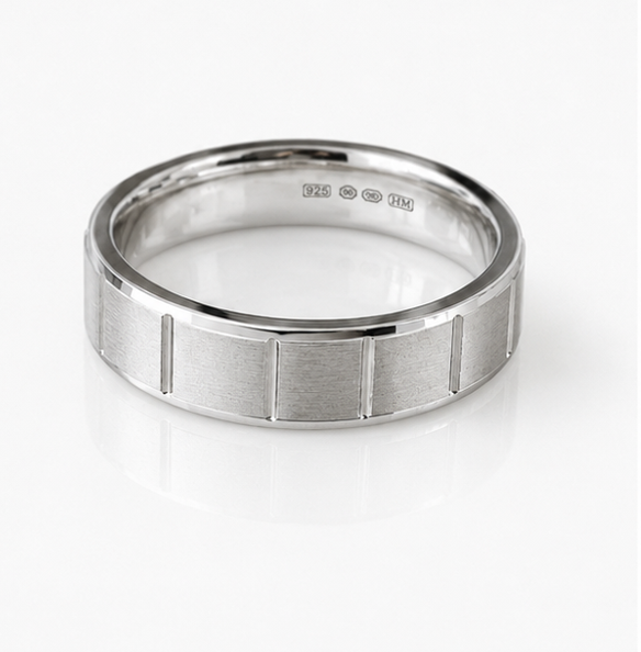 Sterling Silver Brushed Panel Men’s Ring - 5mm