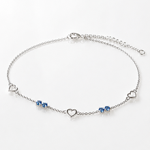 Sterling Silver Blue Crystal and Heart Anklet