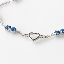 Sterling Silver Blue Crystal and Heart Anklet