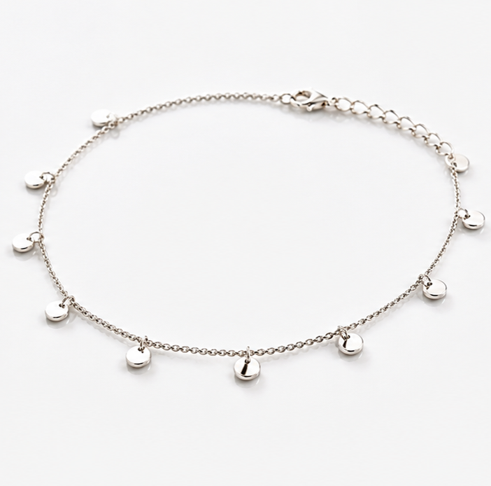 Sterling Silver Mini Disc Anklet 23–25cm