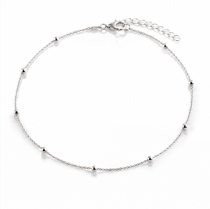 Sterling Silver Ball and Trace Chain Anklet 23–26cm