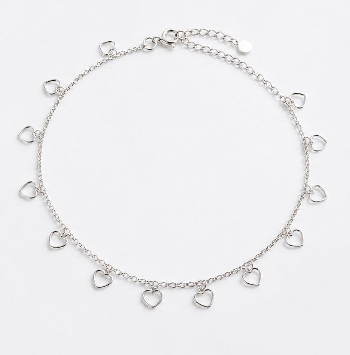 Sterling Silver Multi Heart Anklet 23–28cm