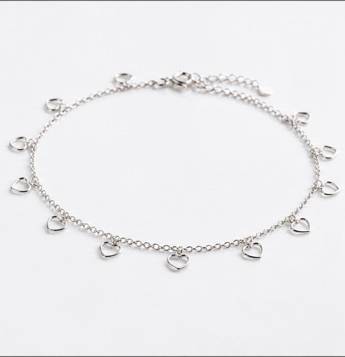 Sterling Silver Multi Heart Anklet 23–28cm