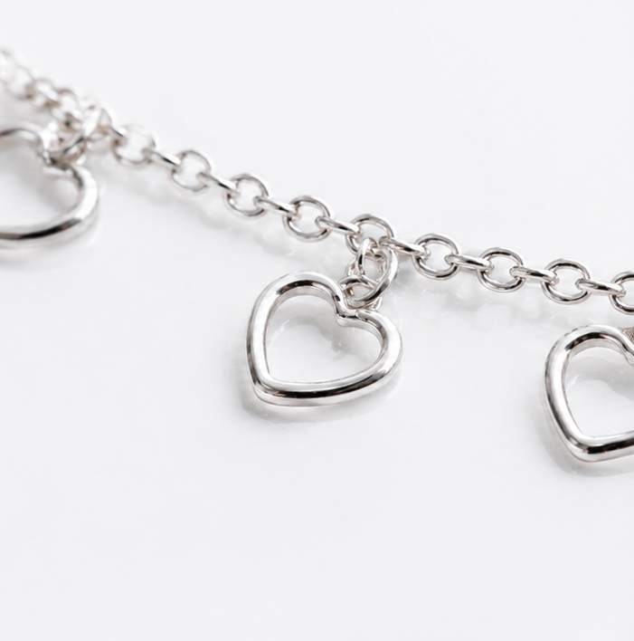 Sterling Silver Multi Heart Anklet 23–28cm