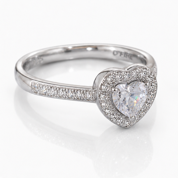 Diamonfire Sterling Silver Cubic Zirconia Heart Halo Ring